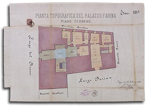 "Pianta topografica del palazzo Farina. Piano terreno" - 1883 - Tribunale civile di Capitanata - Perizie